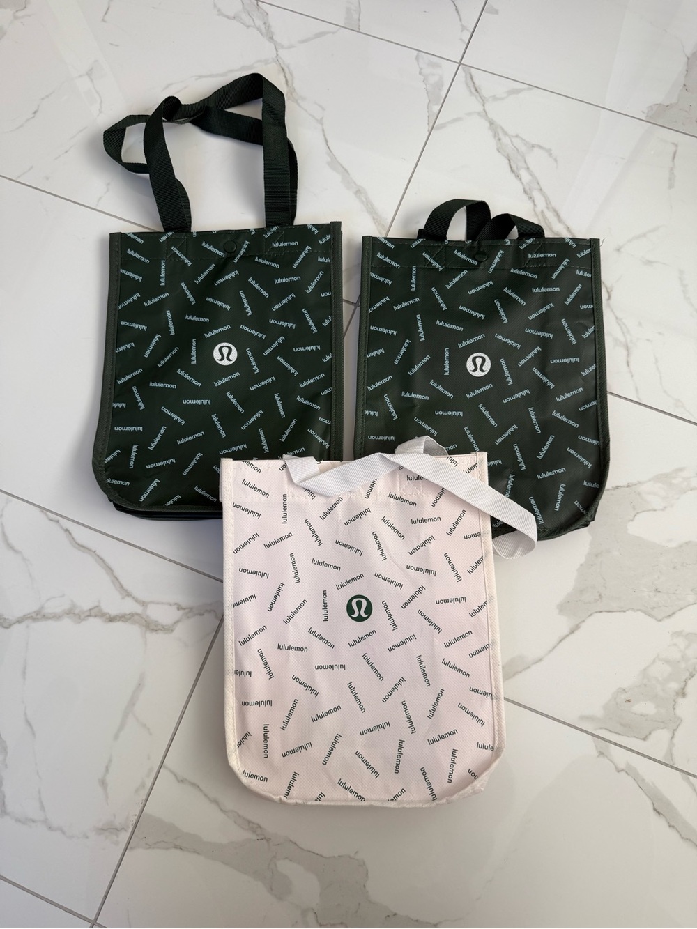 Lululemon 3 Small Shopping Bags - 2 Green Limited Edition & 1 White
